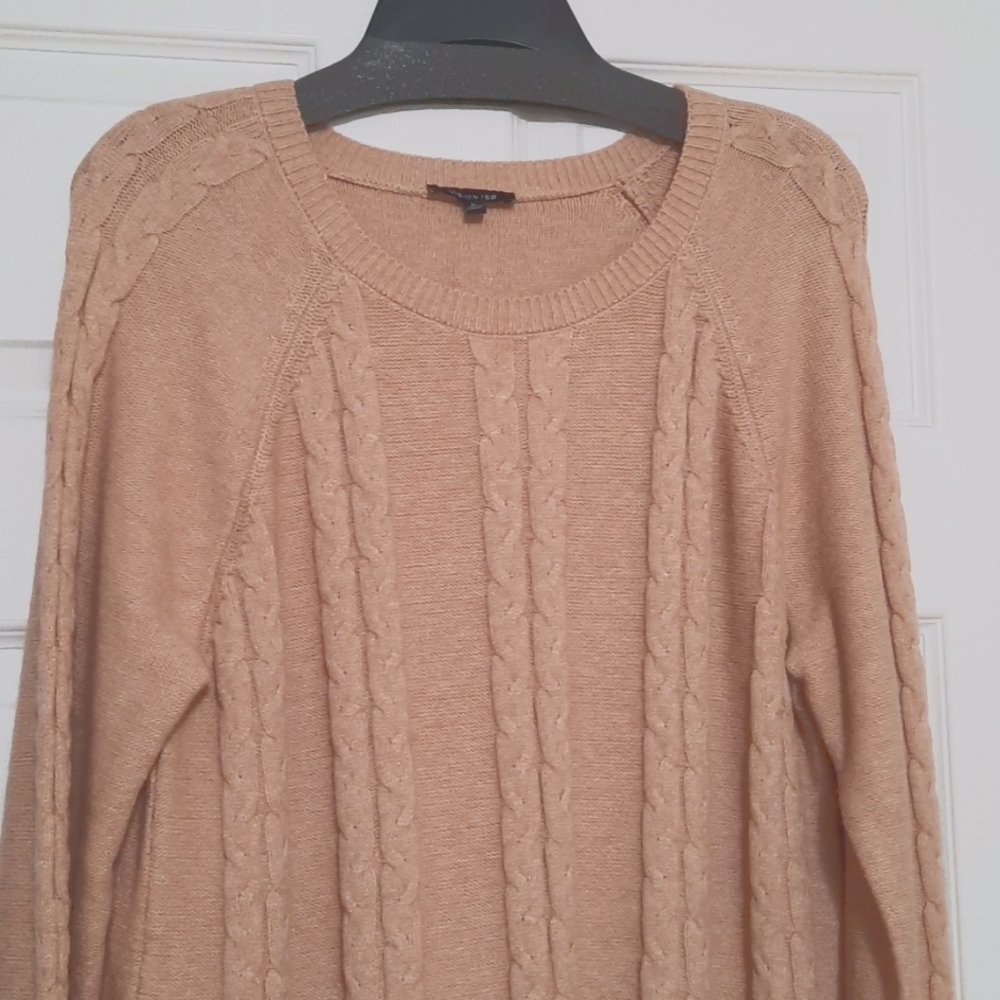 Vision 155 Large Tan Cable Knit Longsleeve Crewneck Tunic Sweater - Picture 2 of 4